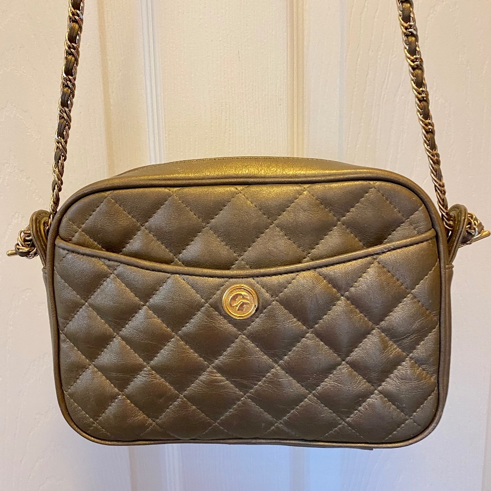 Gold Georgiou Metal Trim Shoulder Strap Handbag with Quilted Detail
